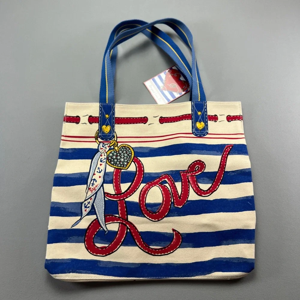 Brighton Striped Love Clear Womens Multicolor Printed Double Handle Tote Bag